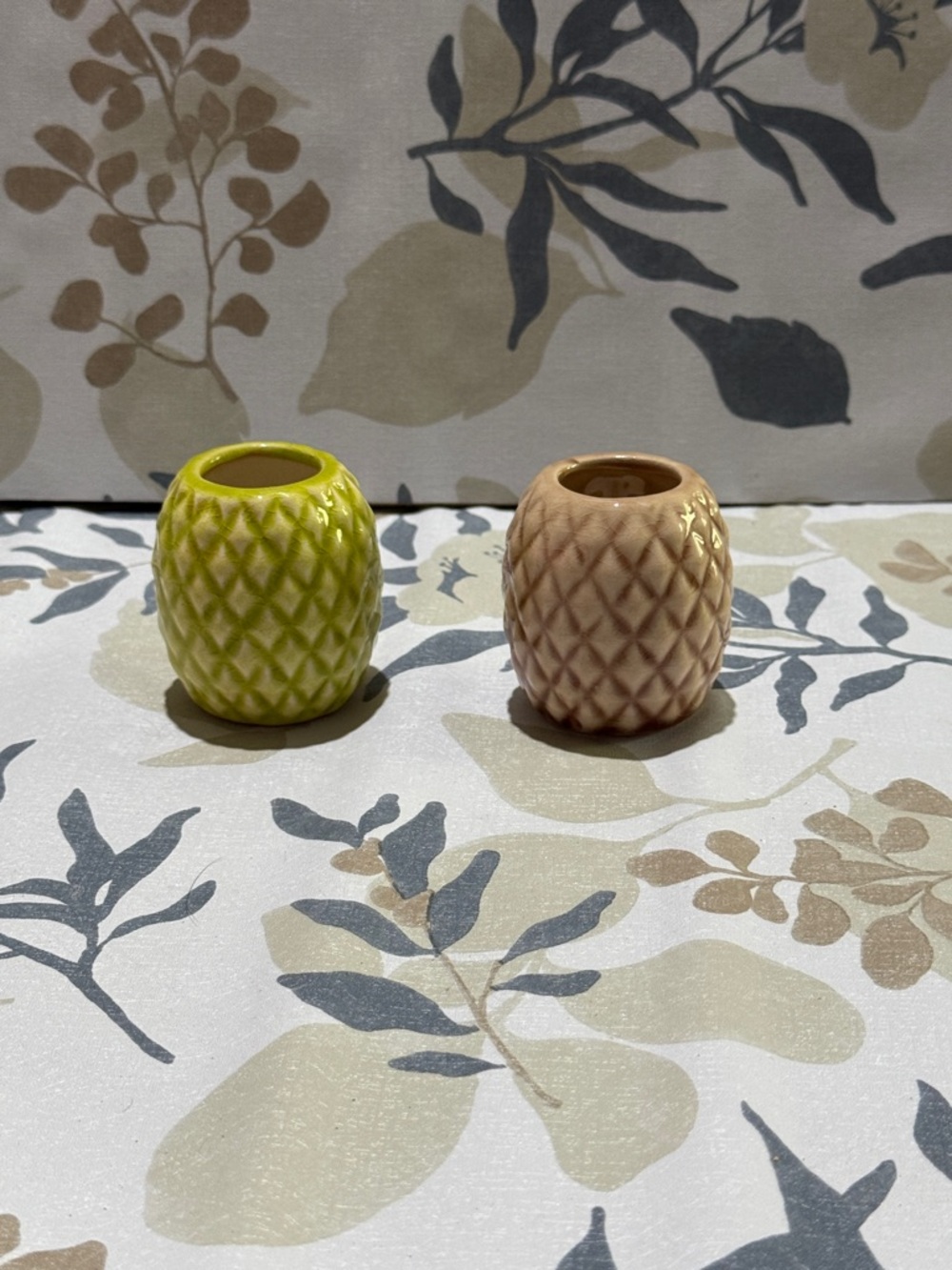 Set of Textured Ceramic Vases - Green and Pink